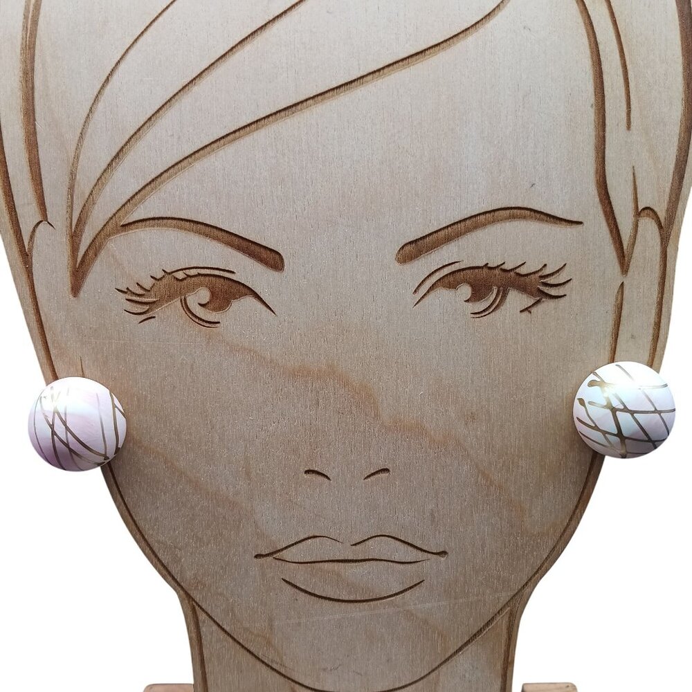 Splatter Paint Artsy Pastel Earrings, Vintage Lucite and Elegant Gold Button